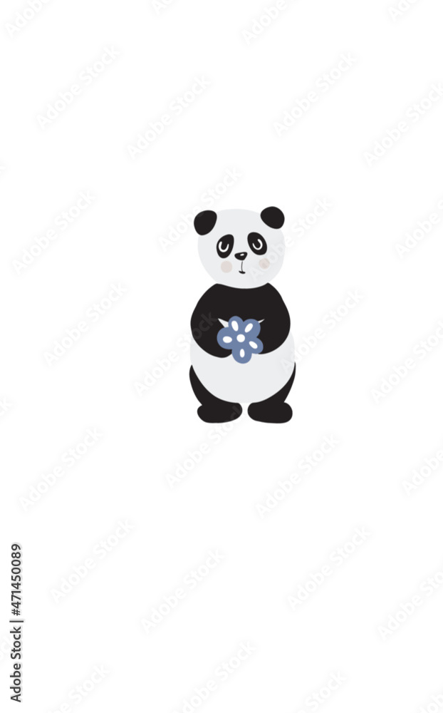 Panda with blue flower, cute panda, panda isolated Panda with blue flower, cute panda, panda isolated