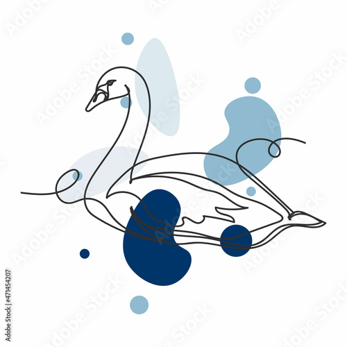 Vector abstract continuous one single simple line drawing icon of   swan in silhouette sketch. Perfect for greeting cards