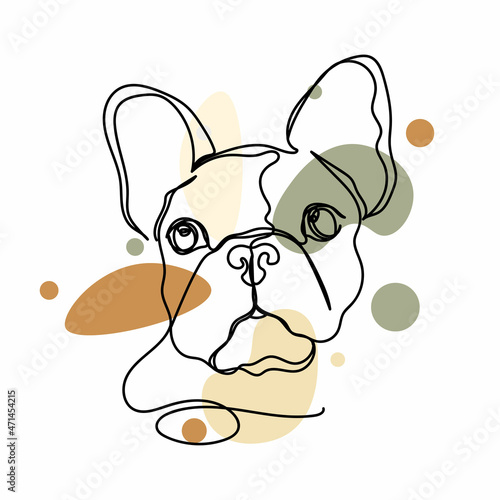 Vector abstract continuous one single simple line drawing icon of   puppy french bulldog logotype concept in silhouette sketch. Perfect for greeting cards