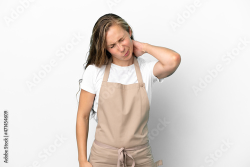 Wallpaper Mural Restaurant waiter caucasian woman isolated on white background with neckache Torontodigital.ca