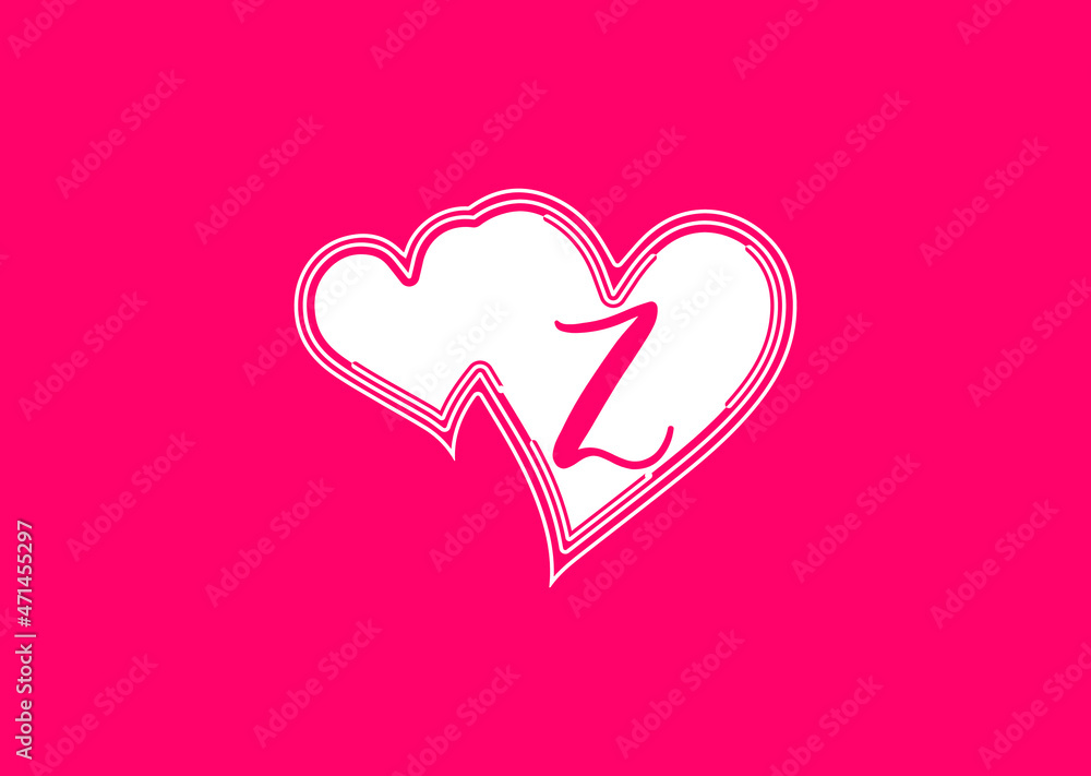 Z letter logo with love icon, valentines day design template