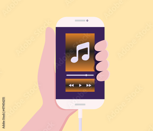 He was sitting and listening to some chill music using his smartphone as a music player.
Illustration about listen to music on the phone.