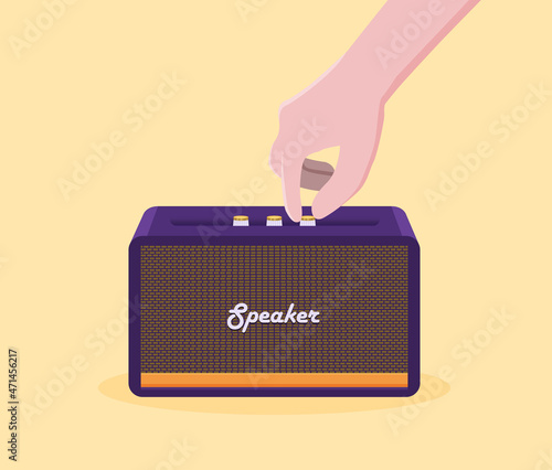 He was raising the volume of the speakers for his fun.
Illustration about increase speaker volume.