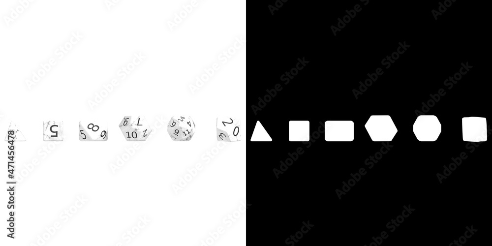 3D rendering illustration of a set of 6 rpg dnd dice 3D rendering illustration of a set of 6 rpg dnd dice