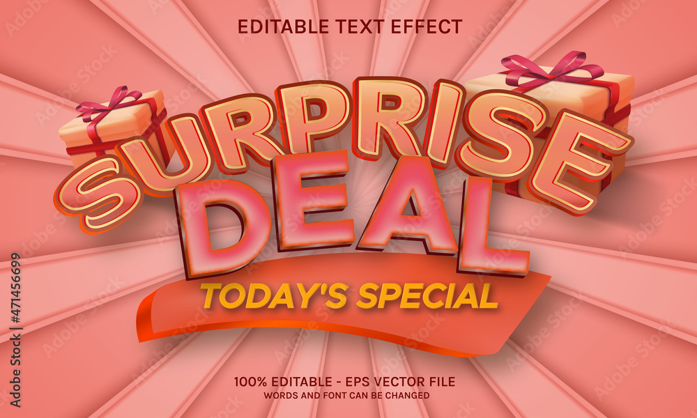 Surprise deal editable text effect with gift box on cartoon pastel background