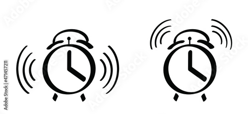 Old alarmclock icon or pictogram. Cartoon vector, ringing alarm clock symbol. Wakeup clocks or clock rings. Grunge line watch icons. Bell or ring sign. deadline timer