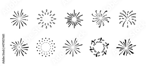 Fireworks isolated on a white background. A set of festive fireworks.