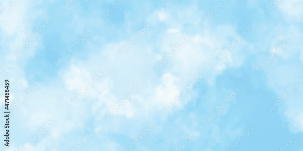 blue sky clouds background. conceptual backdrop. Hand painted watercolor sky and clouds, abstract watercolor background, vector illustration