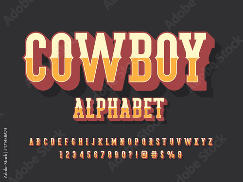 Vintage wild west western alphabet design with uppercase, lowercase, numbers and symbols photo