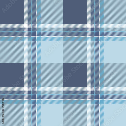 Seamless plaid pattern in dusty navy, light blue and white. All over fabric print.