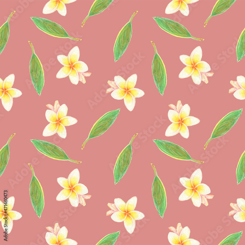 Seamless pattern of plumeria flowers on  pale violet red background. For fabric  sketchbook  wallpaper  wrapping paper.