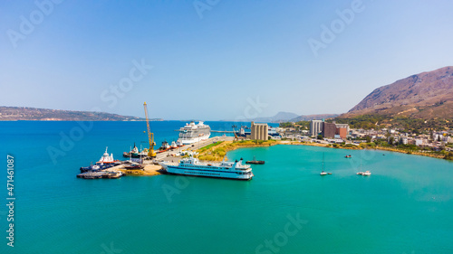 Aerial view of the beautiful city of Chania with it's old harbor and the famous lighthouse, Crete, Greece. © Angelov