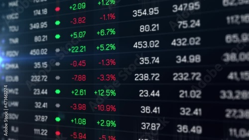 Stock market Exchanges Volume Leaders Digital Tableau. Trader interface with company tickers with rising and falling prices. Business and finance 3d render. Cryptocurrencies market growth