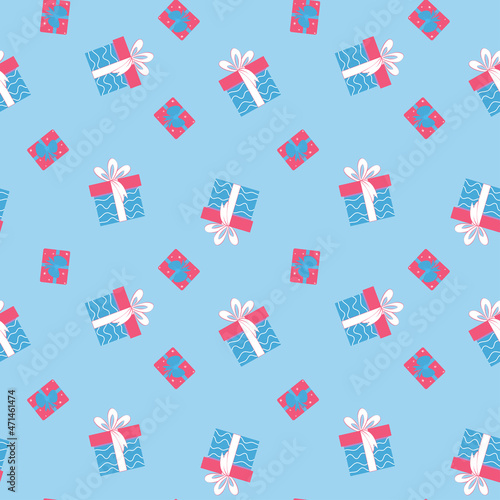 Seamless pattern with gift boxes. Vector endless texture for holiday decor