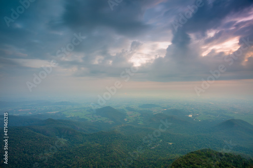 Beautiful mountains and sky Mountain valley during sunrise. Natural summer landscape