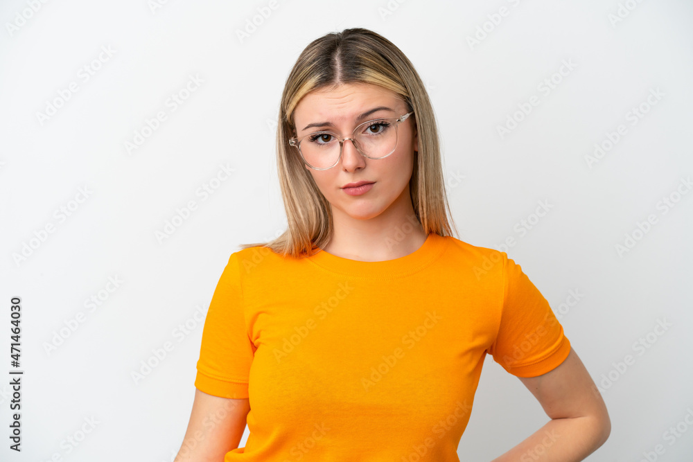 Young caucasian woman isolated on white background With glasses Young caucasian woman isolated on white background With glasses