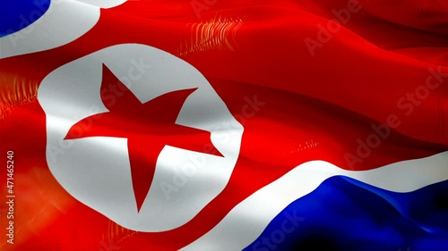 North Korean flag. 3d North Korea flag waving video. Sign of North Korea seamless loop animation flag HD resolution Background. North Korea flag Closeup 1080p HD video for Independence Day,Victory day