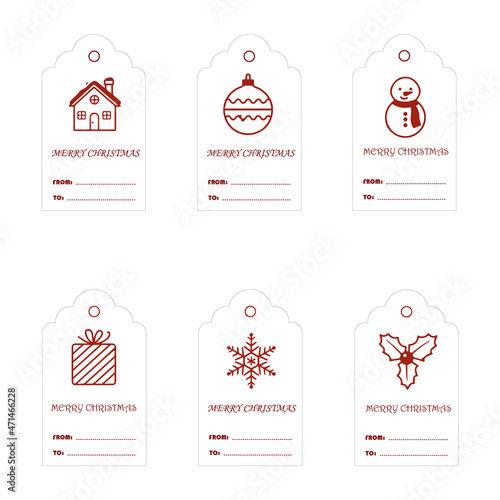 Collection of 6 cute Merry Christmas and Happy New Year ready-to-use gift tags. Set of six krafted printable holiday cards templates