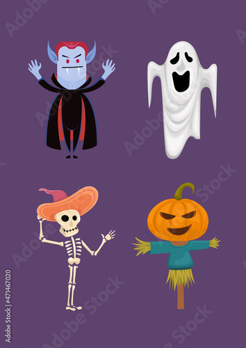 Halloween Character Vector Set Illustration