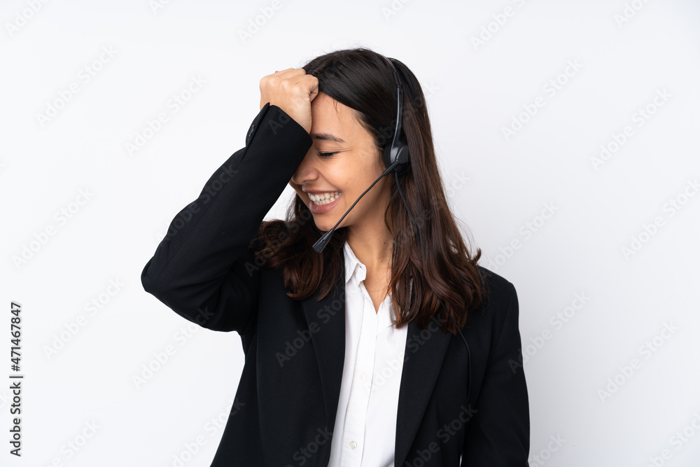 Young telemarketer woman isolated on white background has realized something and intending the solution Young telemarketer woman isolated on white background has realized something and intending the solution