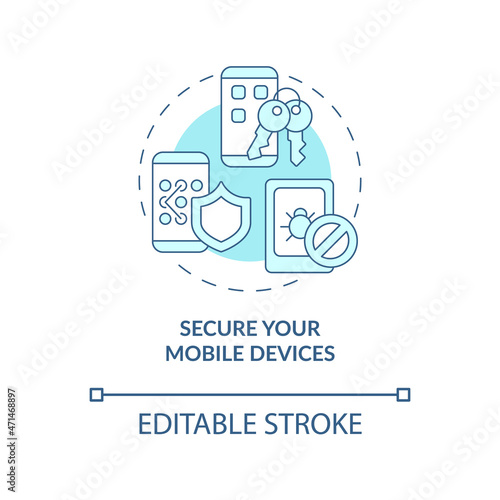 Mobile devices online protection concept icon. Secure mobile internet. Personal data protection online abstract idea thin line illustration. Vector isolated outline color drawing. Editable stroke