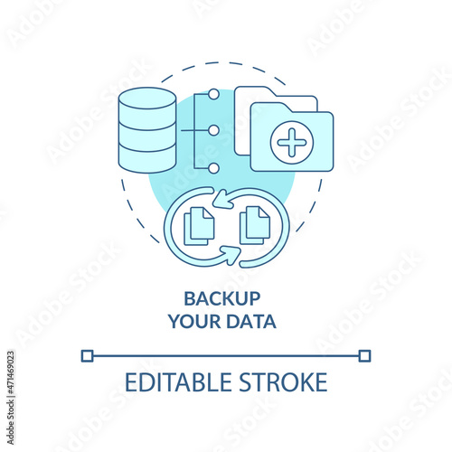 Data backup to save information concept icon. Copy information storage to protect abstract idea thin line illustration. Personal safety. Vector isolated outline color drawing. Editable stroke