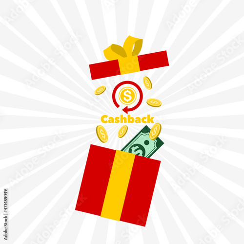 CashBack gift boxes. Prize and promotional symbols. Vector illustration. Graphic elements