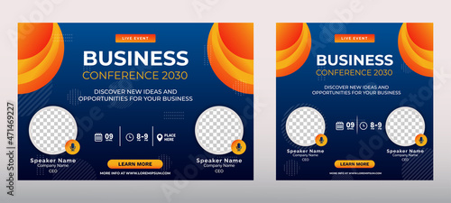 Marketing Business Conference live webinar banner invitation and social media post template. Abstract blue background cover. Business webinar invitation design.