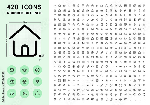 420 solid rounded icons 420 シンプルな角丸ラインアイコン	
