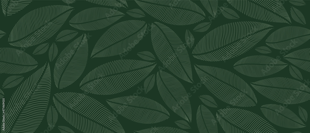 Tropical leaf Wallpaper, Luxury nature leaves pattern design, Golden banana leaf line arts, Hand drawn outline design for fabric , print, cover, banner and invitation, Vector illustration