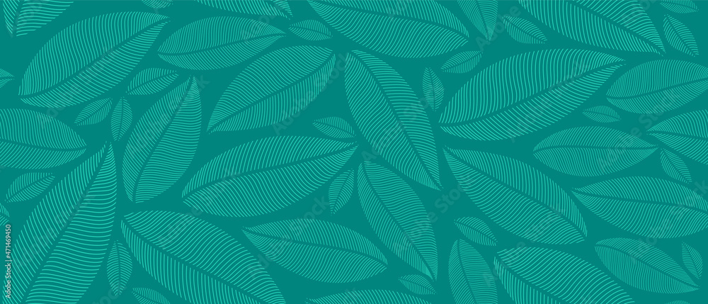 Tropical leaf Wallpaper, Luxury nature leaves pattern design, Golden banana leaf line arts, Hand drawn outline design for fabric , print, cover, banner and invitation, Vector illustration - obrazy, fototapety, plakaty 
