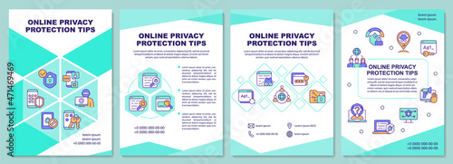 Online privacy protection tips brochure template. Flyer, booklet, leaflet print, cover design with linear icons. Vector layouts for presentation, annual reports, advertisement pages
