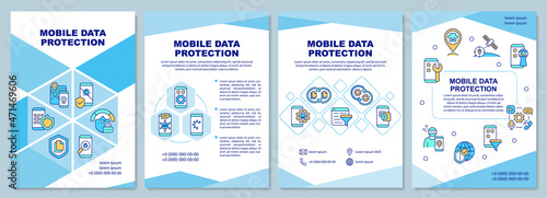 Mobile devices data protection tips brochure template. Flyer, booklet, leaflet print, cover design with linear icons. Vector layouts for presentation, annual reports, advertisement pages