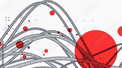 Vector abstract background with a wireframe dynamic pipes, line and particles.
