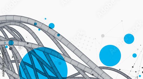 Vector abstract background with a wireframe dynamic pipes, line and particles.