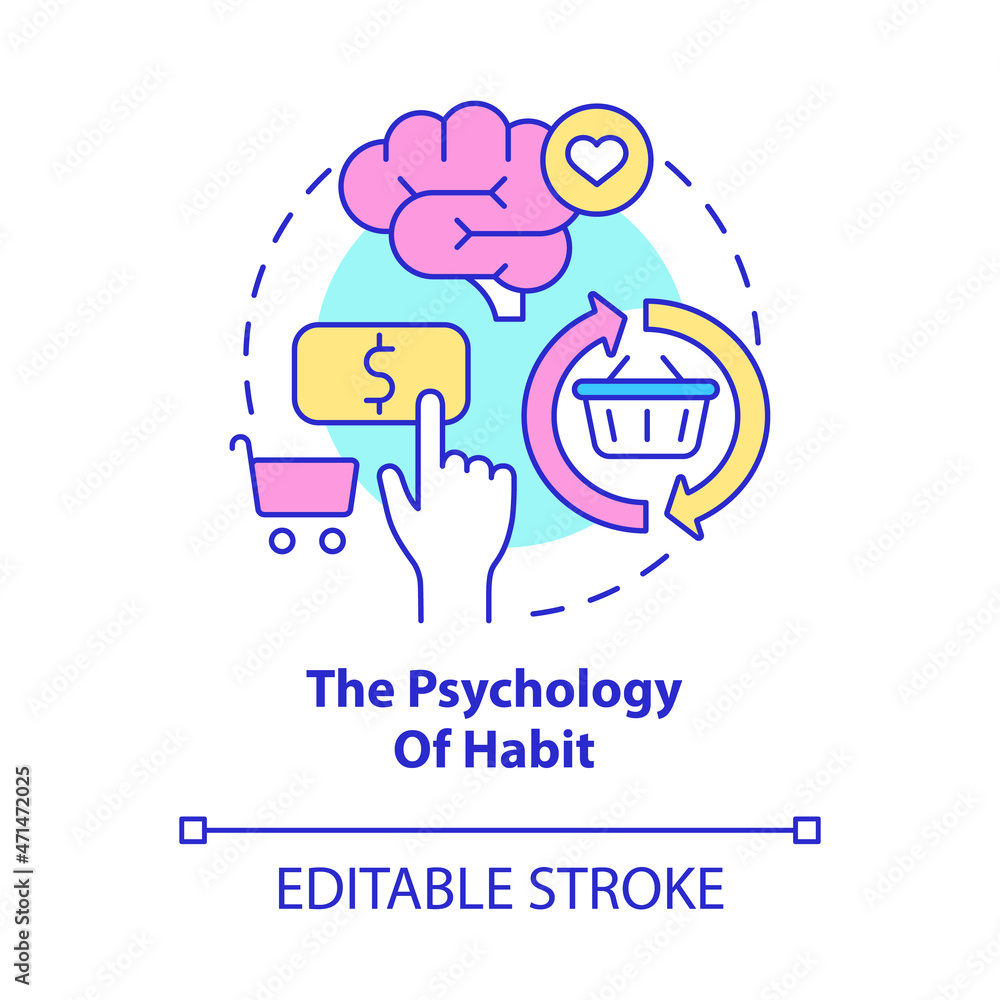 The psychology of habit concept icon. Customers regular purchasing behavior. Habitual buying abstract idea thin line illustration. Vector isolated outline color drawing. Editable stroke