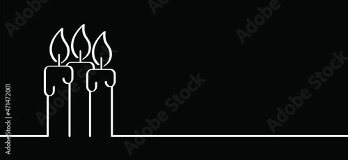 Set. Candle day on 11 december. Advent, light fire lamp. Drawing, burning candle flame Vector pictogram. Earth hour, burning memorial candles, Old candlestick. Christmas xmas time. Icon symbol.