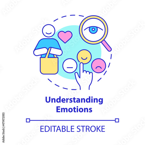 Understanding emotions concept icon. Customer face expression analysis. Emotional marketing abstract idea thin line illustration. Vector isolated outline color drawing. Editable stroke