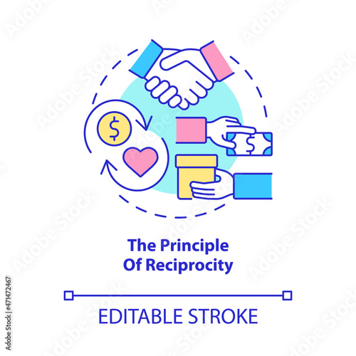 The principle of reciprocity concept icon. Receive and offer gift. Mutual benefit. Paying back abstract idea thin line illustration. Vector isolated outline color drawing. Editable stroke