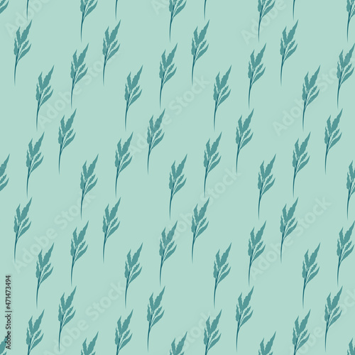 Seamless pattern emerald panicle reed on a green background
