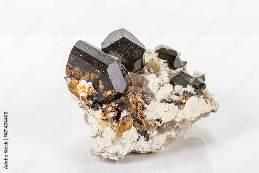 Macro tourmaline mineral stone on white background Macro tourmaline mineral stone on white background