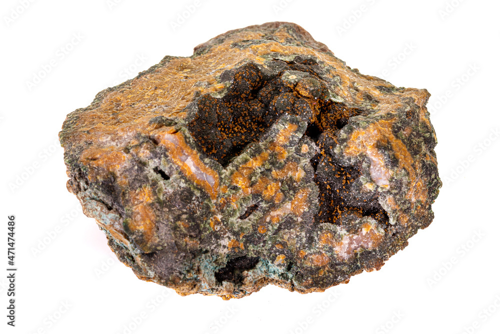 Macro stone mineral quartz with chlorite on a white background Macro stone mineral quartz with chlorite on a white background