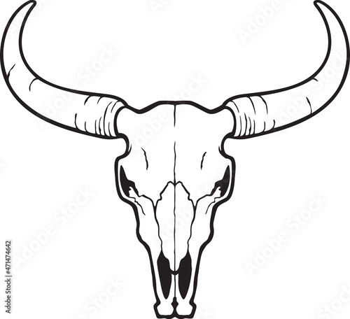 Bull skull black and white vector illustration