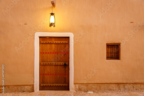 Wooden door of a restored old house in  AD Diriyah