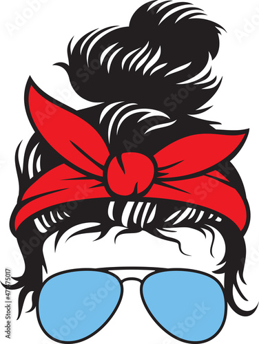 Messy Bun with aviator sunglasses vector illustration