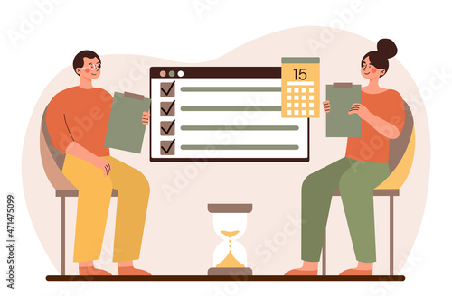 Time of development. Programmers write code for programs. Application, program. Employees, freelancers. Workflow, teamwork. Colleagues trying to meet deadline. Cartoon flat vector illustration