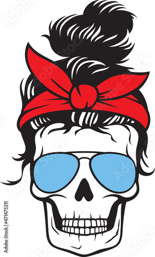Messy Bun Skull Color Vector Illustration