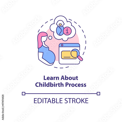 Learn about childbirth process concept icon. Preparing for baby abstract idea thin line illustration. Exploring recommendations about labour. Vector isolated outline color drawing. Editable stroke