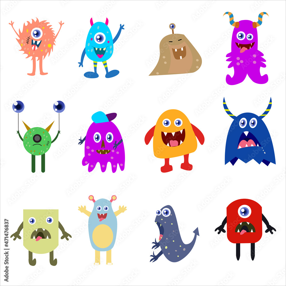 Fototapeta premium BUNDLE COLLECTION OF CUTE CHARACTER MONSTER ILLUSTRATION