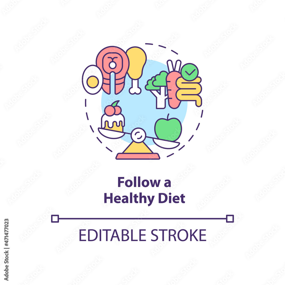 Follow healthy diet concept icon. Mental health during pregnancy abstract idea thin line illustration. Eating fresh fruits and vegetables. Vector isolated outline color drawing. Editable stroke